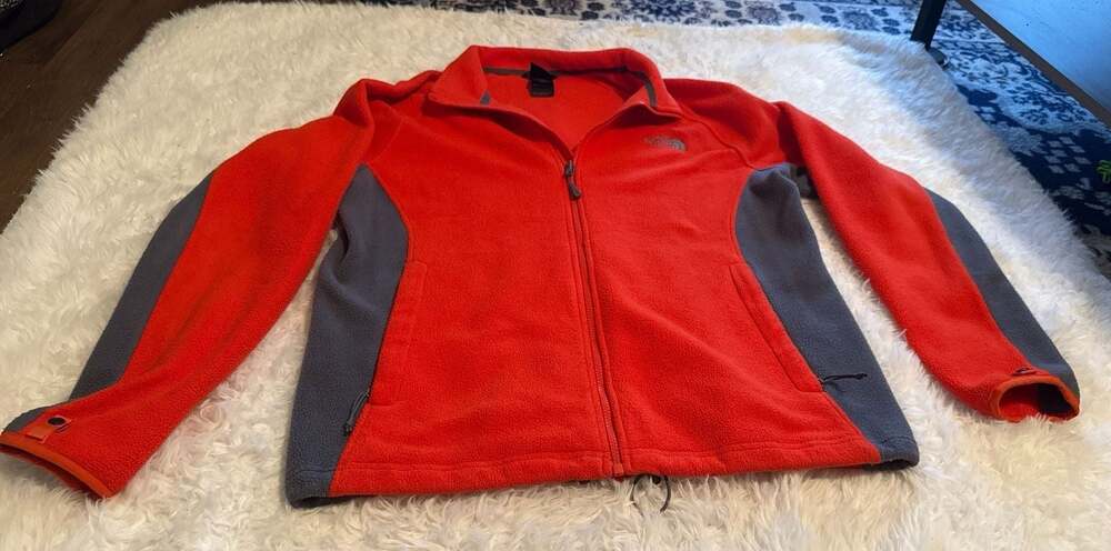 The North Face TKA 100 Glacier Full Zip Fleece Jacket Orange Grey Men's Size Med